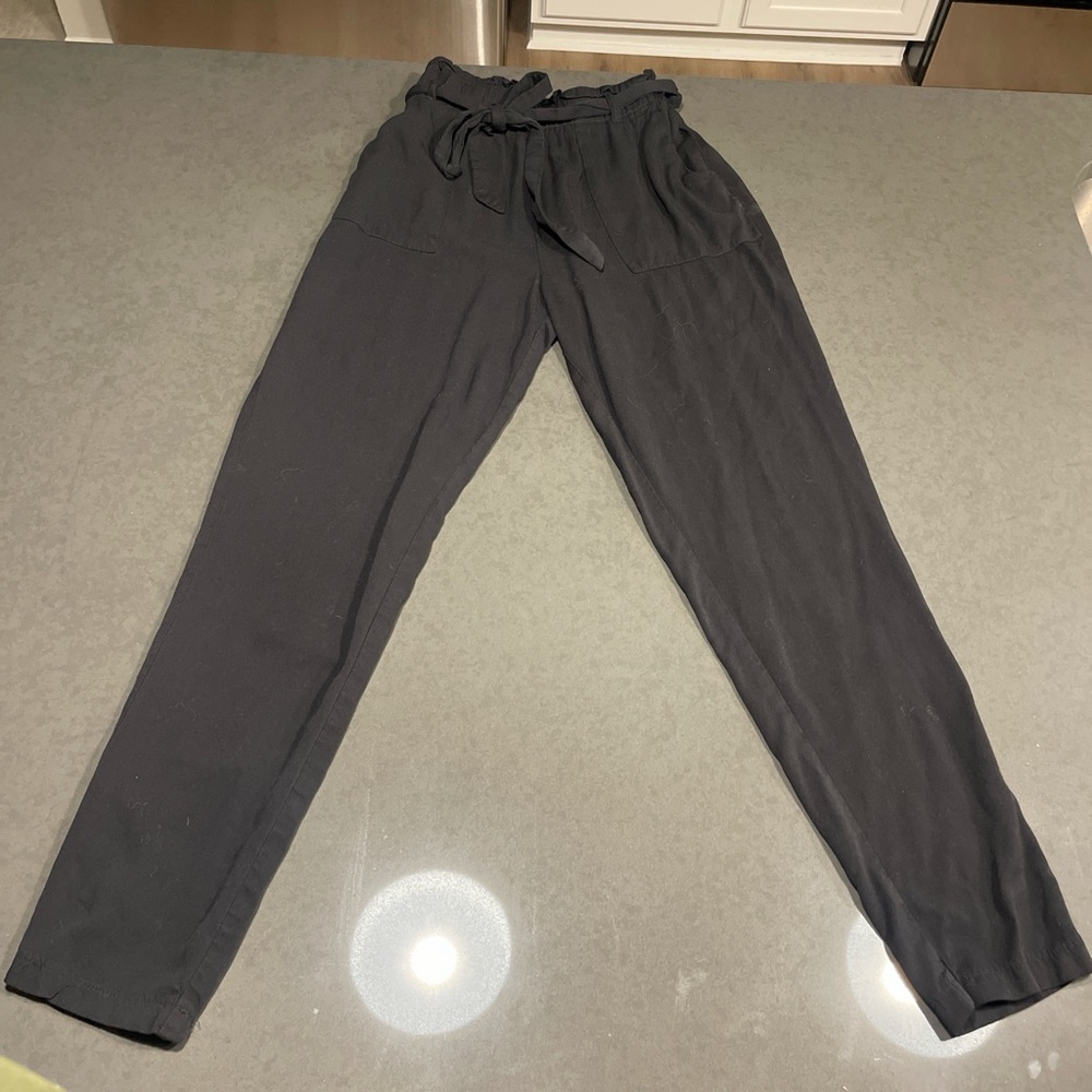 Black Tie-Waist Pants